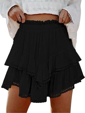 Black Tiered Ruffle Mini Skort